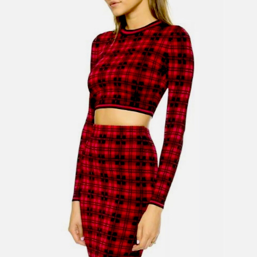 Torn By Ronny Kobo London Plaid Two Piece Oli Crop Top & Midi Skirt Set Xs - Nwt